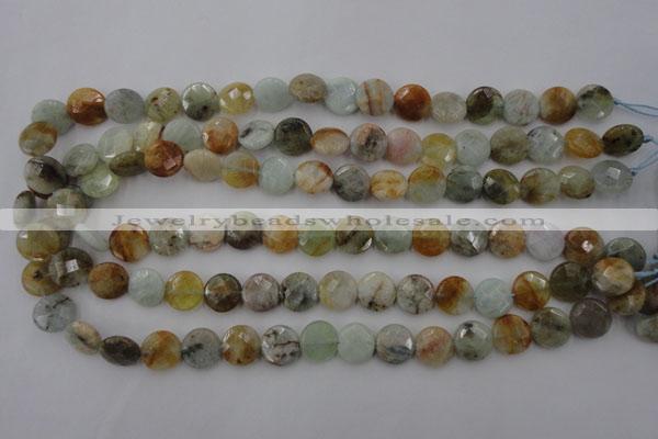 CAQ367 15.5 inches 12mm faceted coin natural aquamarine beads