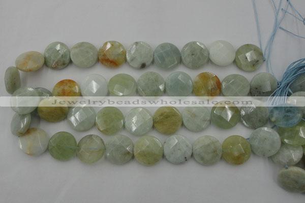 CAQ371 15.5 inches 20mm faceted coin natural aquamarine beads