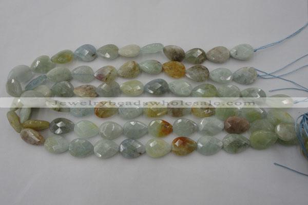 CAQ378 15.5 inches 13*18mm faceted flat teardrop natural aquamarine beads