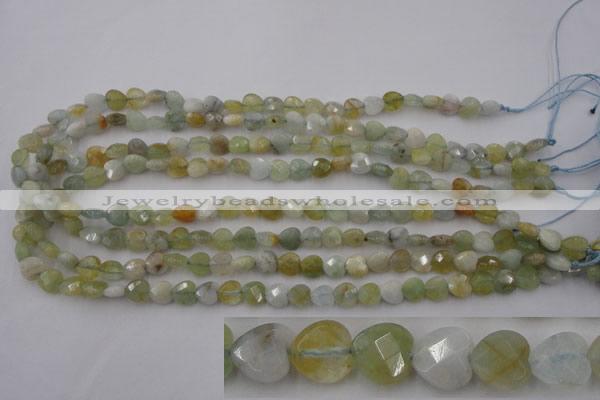 CAQ390 15.5 inches 8*8mm faceted heart natural aquamarine beads