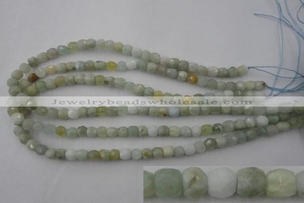 CAQ410 15.5 inches 7*8mm faceted nuggets natural aquamarine beads