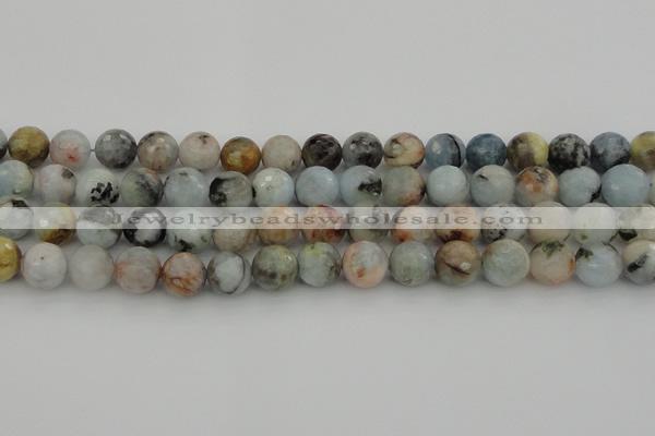 CAQ423 15.5 inches 12mm faceted round natural aquamarine beads