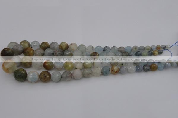 CAQ428 15.5 inches 6mm - 16mm faceted round natural aquamarine beads