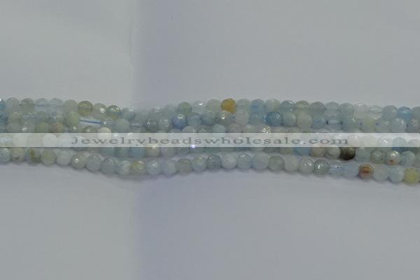 CAQ551 15.5 inches 4mm faceted round natural aquamarine beads