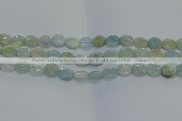 CAQ569 15.5 inches 9mm faceted coin natural aquamarine beads