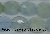 CAQ570 15.5 inches 11mm faceted coin natural aquamarine beads