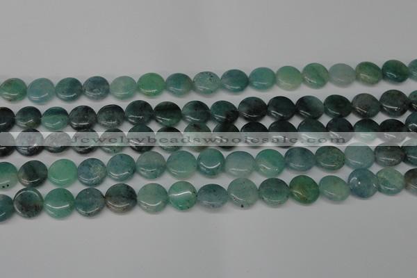 CAQ619 15.5 inches 12mm flat round aquamarine gemstone beads