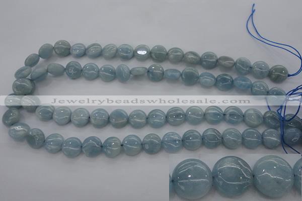 CAQ68 15.5 inches 12*12mm flat round natural aquamarine beads wholesale