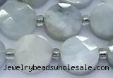 CAQ966 15 inches 10mm faceted coin aquamarine beads