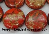 CAT195 15.5 inches 25mm flat round dyed natural aqua terra jasper beads