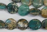 CAT5030 15.5 inches 14mm flat round natural aqua terra jasper beads