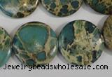 CAT5032 15.5 inches 22mm flat round natural aqua terra jasper beads