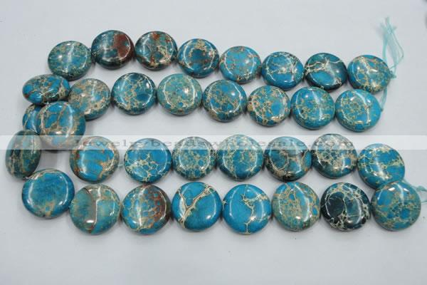 CAT65 15.5 inches 25mm flat round dyed natural aqua terra jasper beads