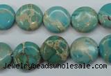 CAT84 15.5 inches 14mm flat round dyed natural aqua terra jasper beads