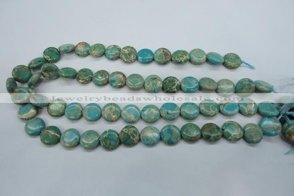 CAT84 15.5 inches 14mm flat round dyed natural aqua terra jasper beads