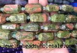 CBBS22 15 inches 11*25mm - 14*28mm hexahedral prism unakite beads