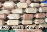 CBBS25 15 inches 11*25mm - 14*28mm hexahedral prism pink jasper beads