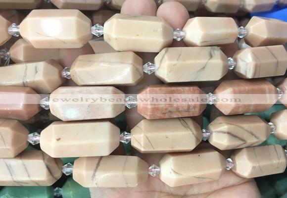 CBBS25 15 inches 11*25mm - 14*28mm hexahedral prism pink jasper beads