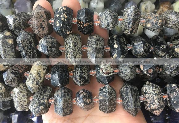 CBBS37 15 inches 12*25mm - 14*28mm hexahedral prism red snowflake obsidian beads