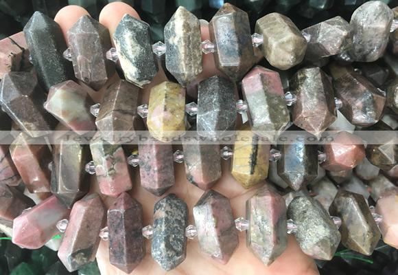 CBBS41 15 inches 12*25mm - 14*28mm hexahedral prism black veined rhodonite beads