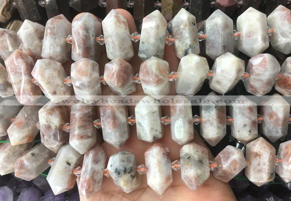 CBBS50 15 inches 12*25mm - 14*28mm hexahedral prism sunstone beads