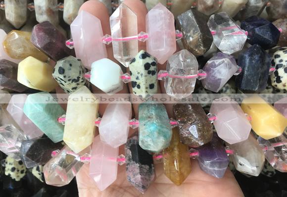 CBBS51 15 inches 12*25mm - 14*28mm hexahedral prism colorful gemstone beads