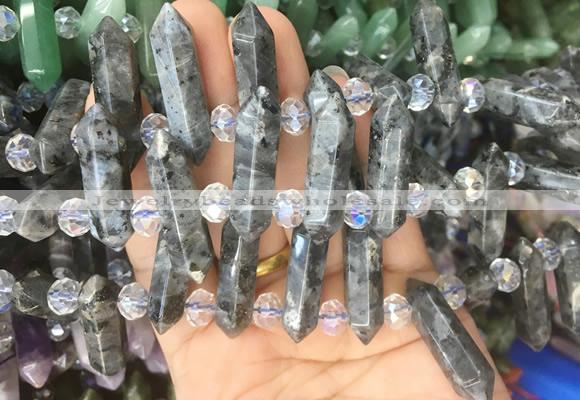 CBBS61 15 inches 8*30mm - 9*33mm hexahedral prism black labradorite beads