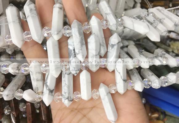 CBBS64 15 inches 8*30mm - 9*33mm hexahedral prism white howlite beads