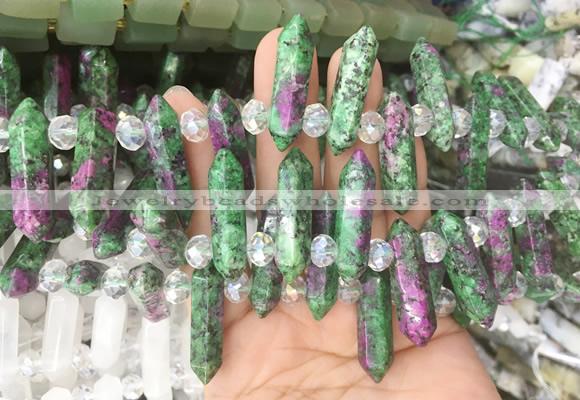 CBBS65 15 inches 8*30mm - 9*33mm hexahedral prism ruby zoisite beads