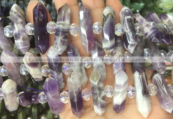 CBBS79 15 inches 8*30mm - 9*33mm hexahedral prism dogtooth amethyst beads