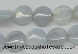 CBC33 15.5 inches 14mm flat round blue chalcedony beads wholesale