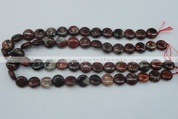 CBD05 15.5 inches 15mm flat round brecciated jasper gemstone beads