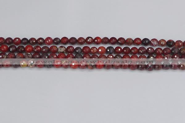 CBD376 15.5 inches 6mm faceted round poppy jasper beads