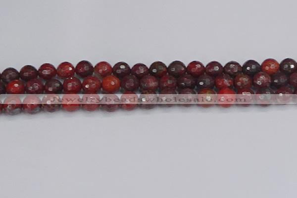 CBD378 15.5 inches 10mm faceted round poppy jasper beads