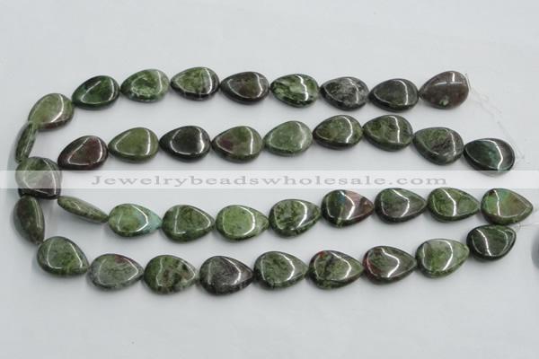 CBG10 15.5 inches 15*20mm flat teardrop bronze green gemstone beads