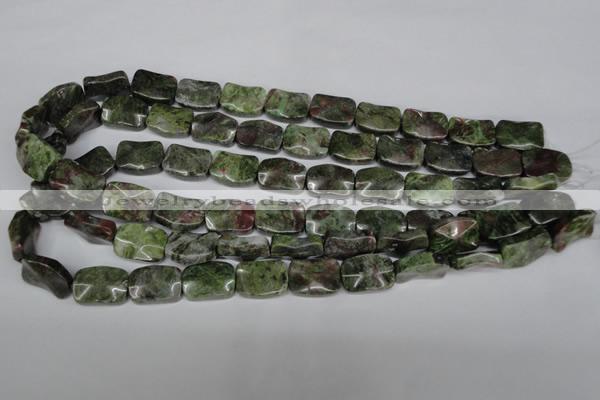 CBG69 15.5 inches 13*18mm wavy rectangle bronze green gemstone beads