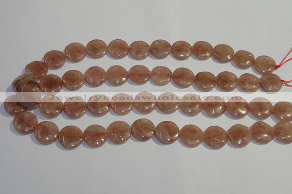 CBQ18 15.5 inches 16mm flat round strawberry quartz beads wholesale