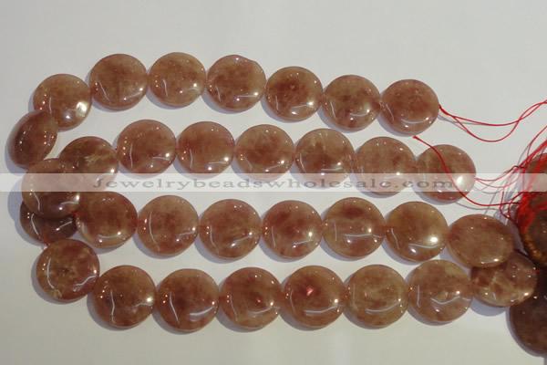 CBQ19 15.5 inches 25mm flat round strawberry quartz beads wholesale