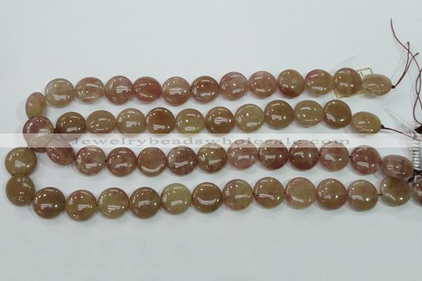 CBQ236 15.5 inches 15mm flat round strawberry quartz beads