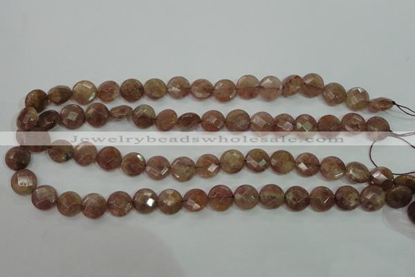 CBQ241 15.5 inches 10mm faceted coin strawberry quartz beads