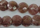 CBQ243 15.5 inches 14mm faceted coin strawberry quartz beads