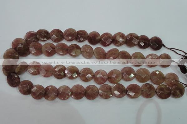 CBQ243 15.5 inches 14mm faceted coin strawberry quartz beads