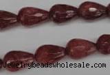 CBQ268 15.5 inches 10*15mm faceted teardrop strawberry quartz beads