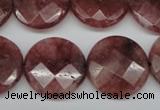 CBQ281 15.5 inches 20mm faceted coin strawberry quartz beads