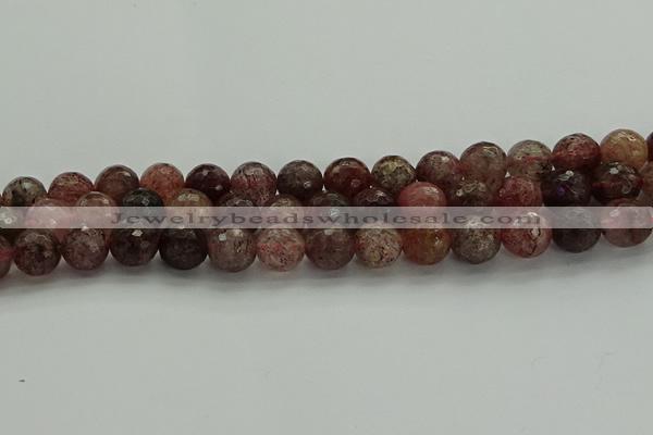 CBQ323 15.5 inches 10mm faceted round strawberry quartz beads