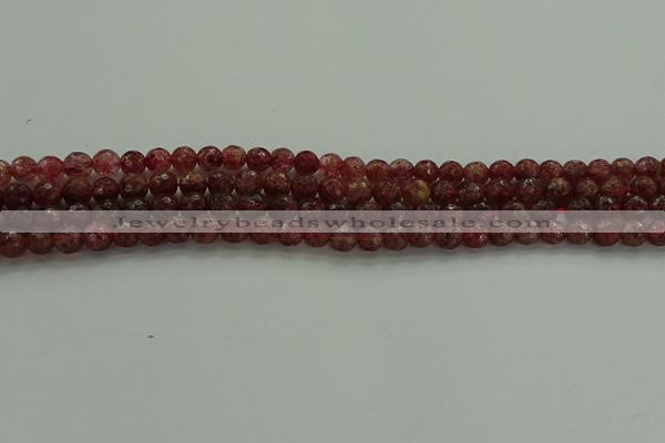 CBQ330 15.5 inches 4mm faceted round strawberry quartz beads