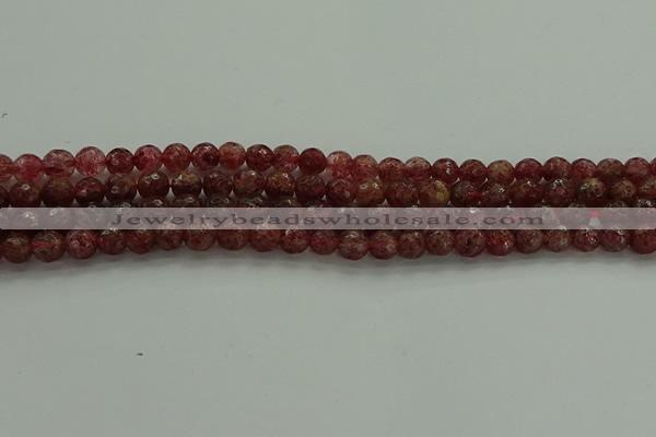 CBQ331 15.5 inches 6mm faceted round strawberry quartz beads