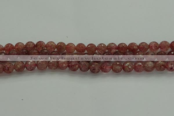 CBQ332 15.5 inches 8mm faceted round strawberry quartz beads