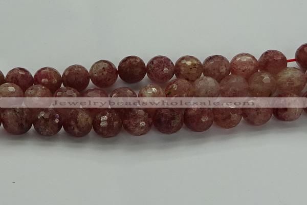 CBQ335 15.5 inches 14mm faceted round strawberry quartz beads