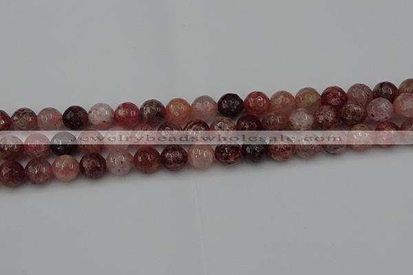 CBQ413 15.5 inches 10mm faceted round strawberry quartz beads